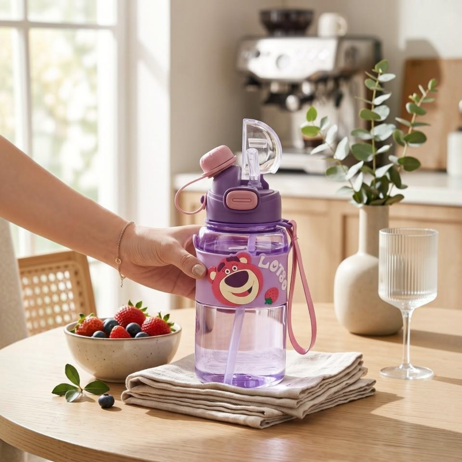 Gourde Enfant 600 ml – Bouteille d'Eau Étanche avec Paille