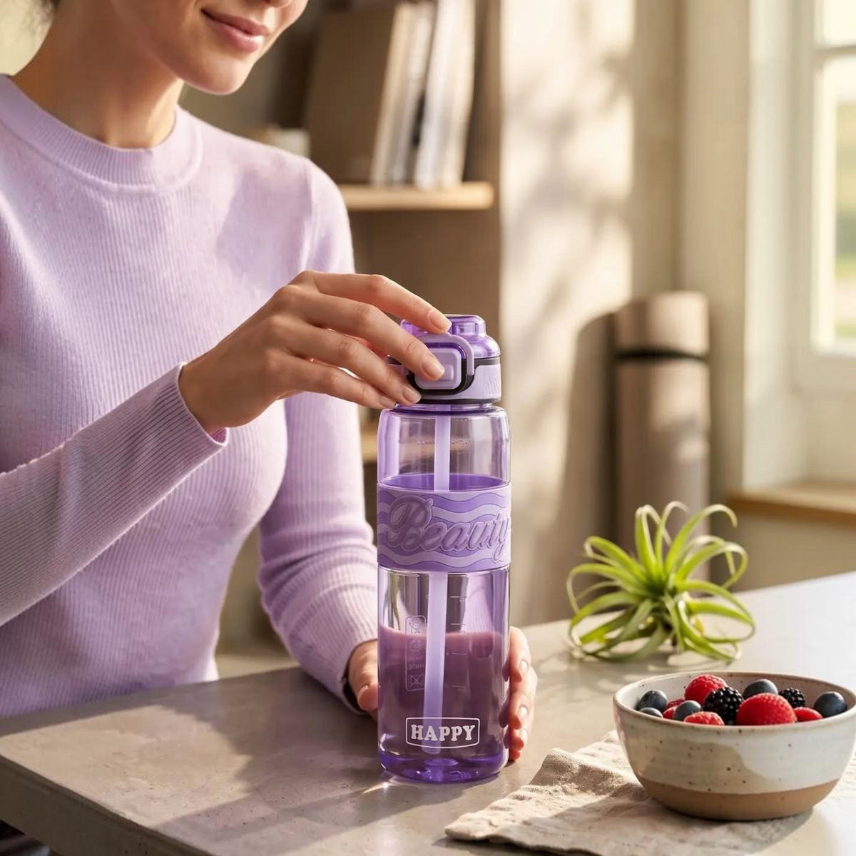 Bouteille d'Eau Sport 1000 ml avec Paille Intégrée