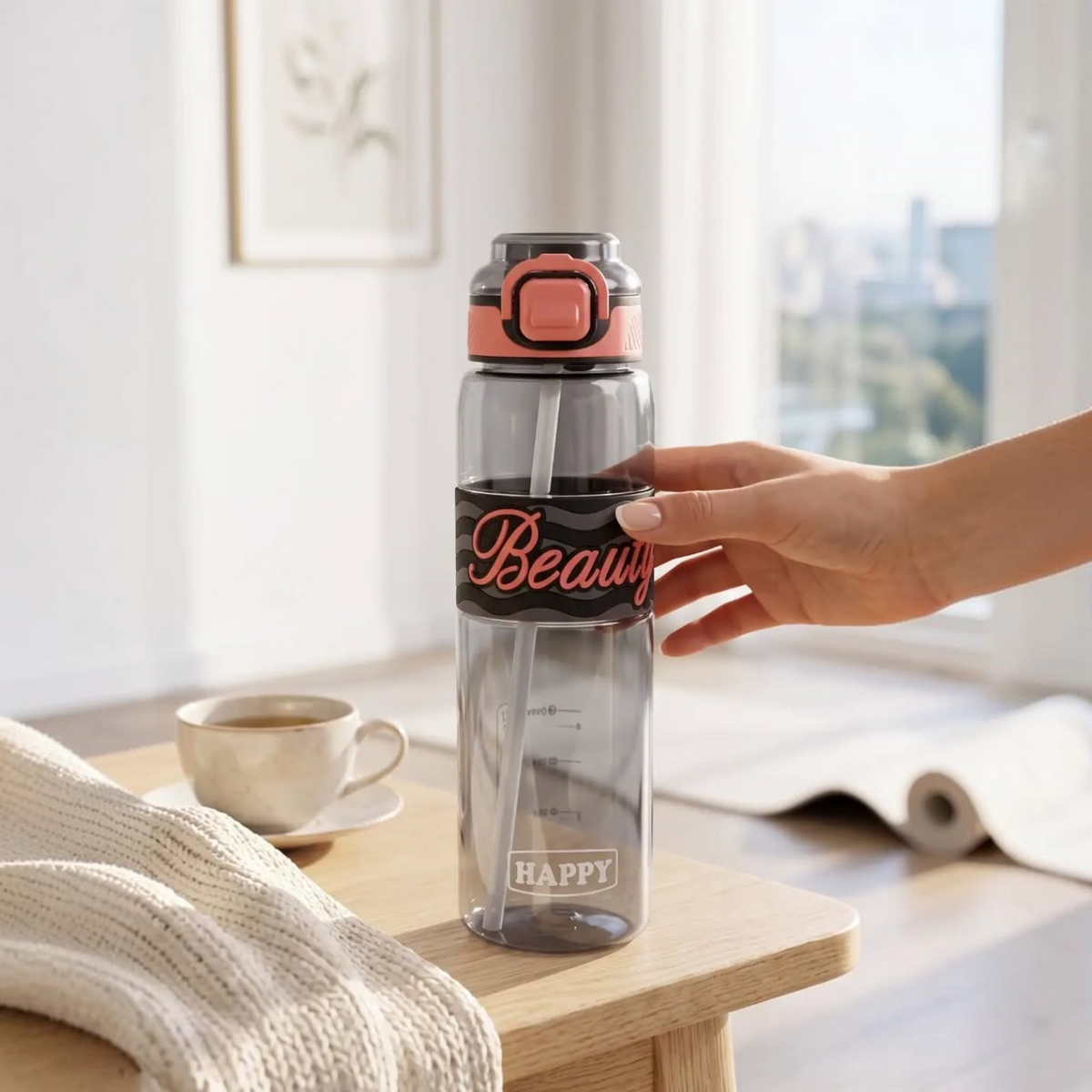 Bouteille d'Eau Sport 1000 ml avec Paille Intégrée