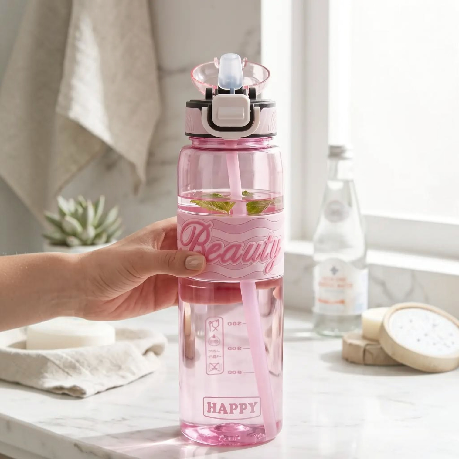 Bouteille d'Eau Sport 1000 ml avec Paille Intégrée