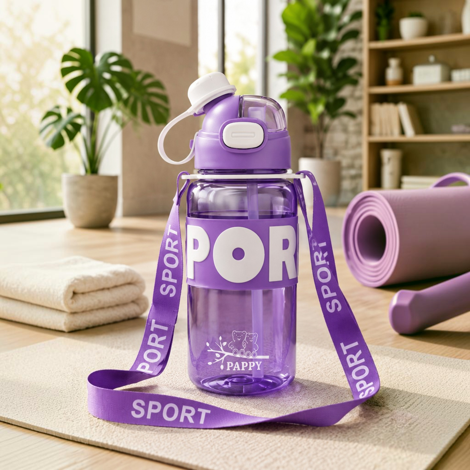 Bouteille d'Eau Sport 600 ml – Anti-Fuite avec Bandoulière