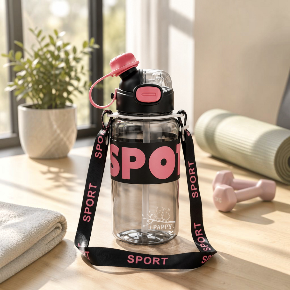 Bouteille d'Eau Sport 600 ml – Anti-Fuite avec Bandoulière