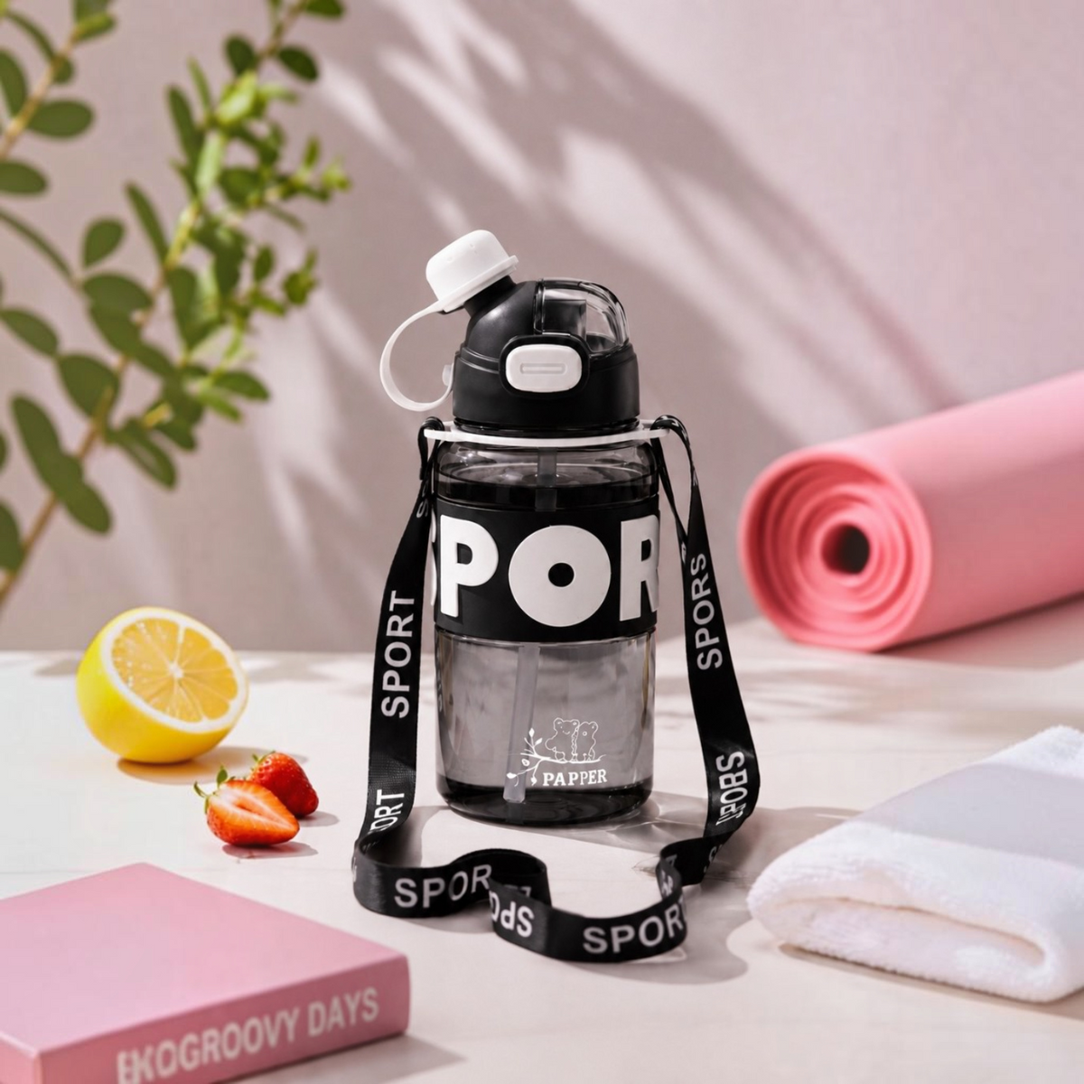 Bouteille d'Eau Sport 600 ml – Anti-Fuite avec Bandoulière