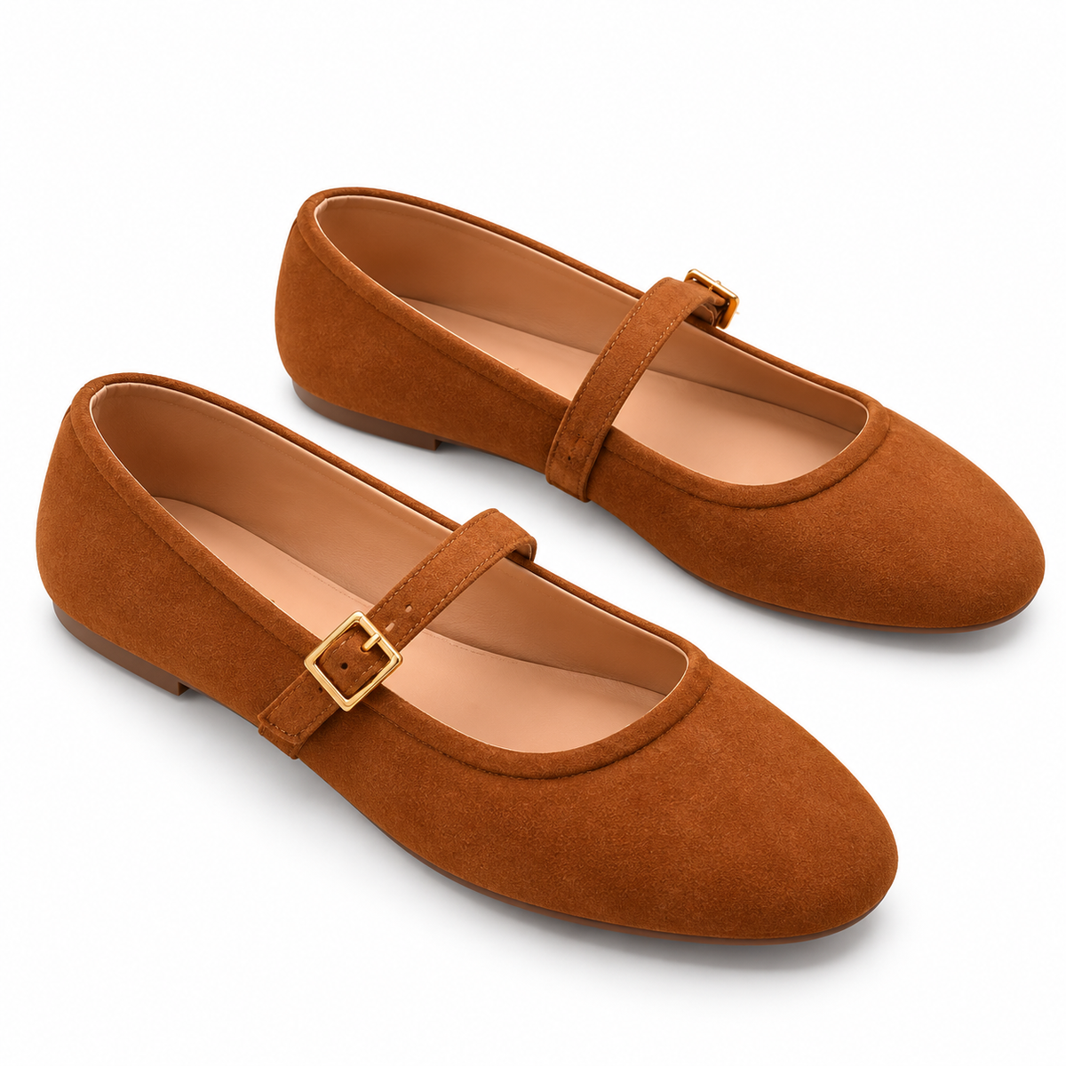 Ballerines Femme Mary Jane en Suédine – Boucle Dorée