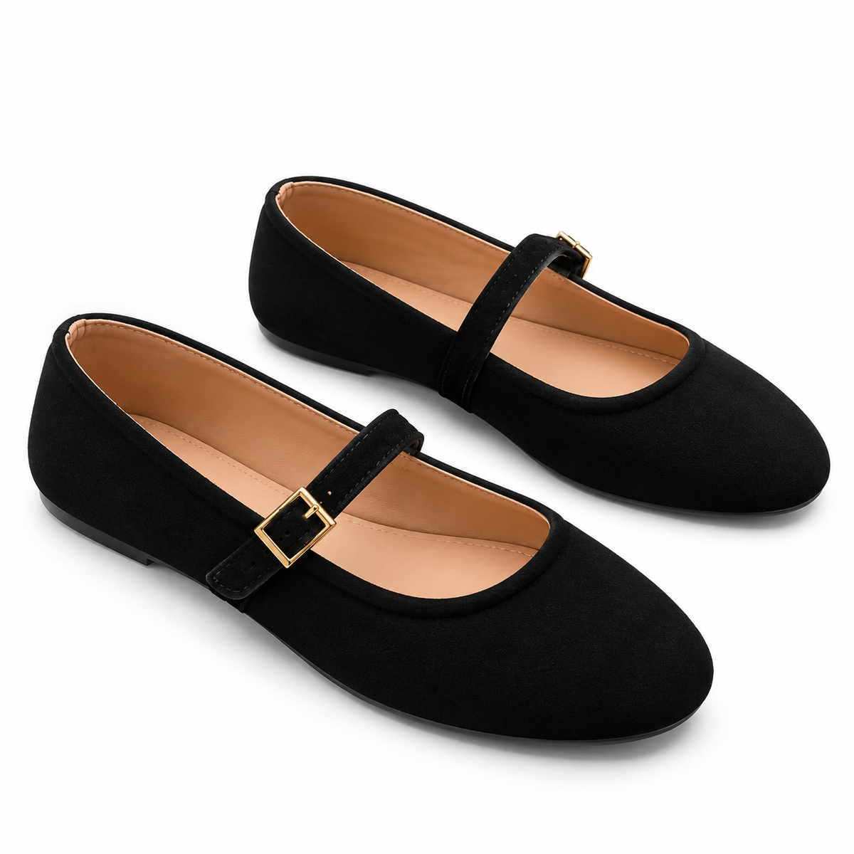 Ballerines Femme Mary Jane en Suédine – Boucle Dorée