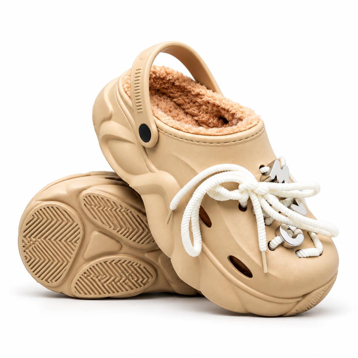 Sabots fourrés style Crocs pour femme – Nœud et charms