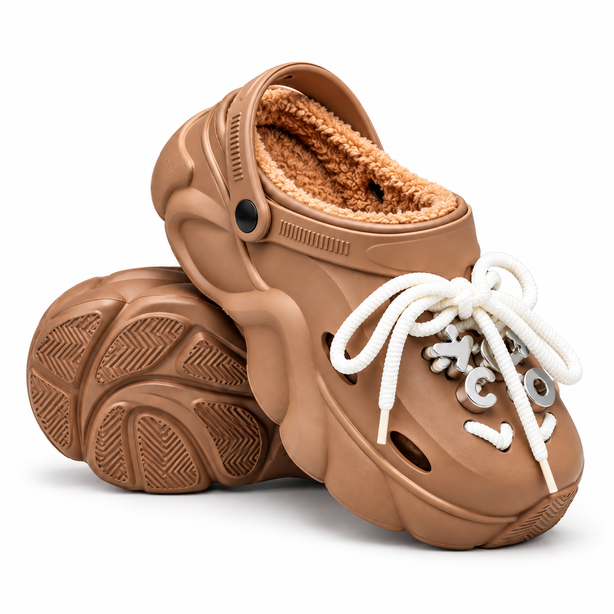 Sabots fourrés style Crocs pour femme – Nœud et charms