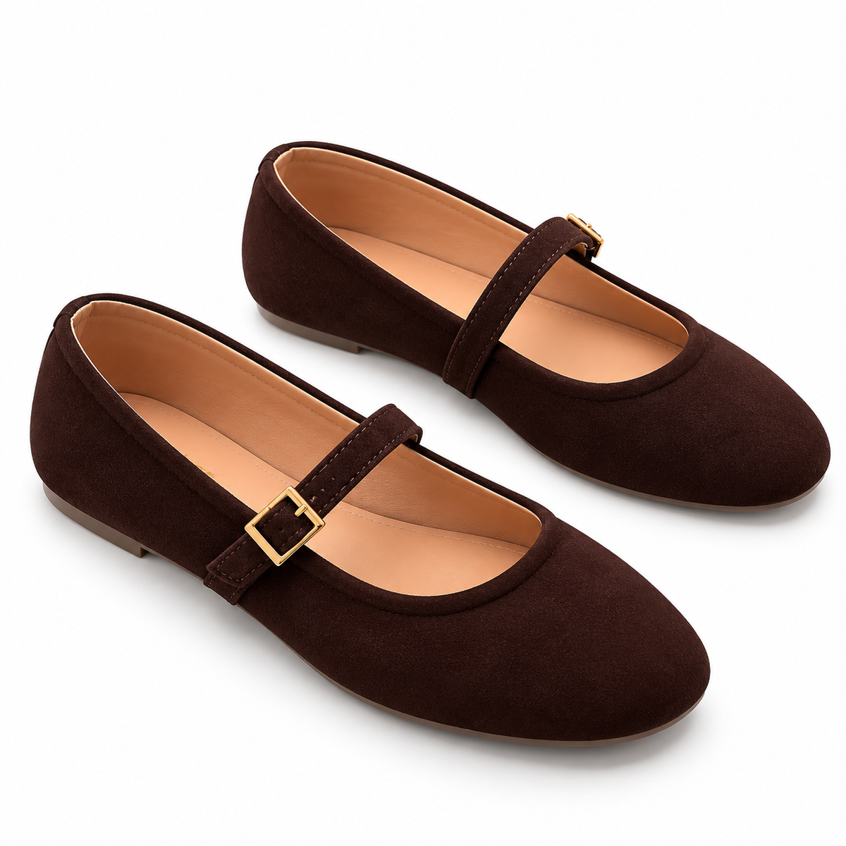 Ballerines Femme Mary Jane en Suédine – Boucle Dorée